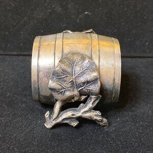 Antique Silver Plated Barrel Napkin Ring With Tree Branch Design
